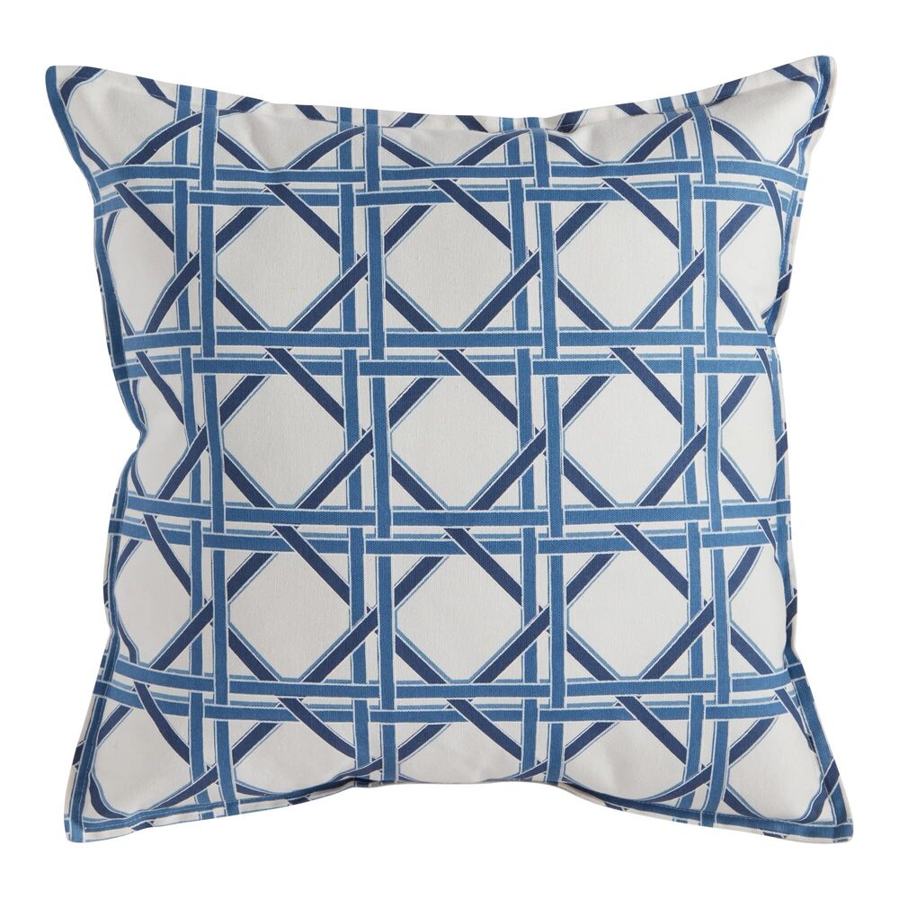 6228 20 in. Square Cotton Decorative Throw Pillow, 20"x20", Blue Cane